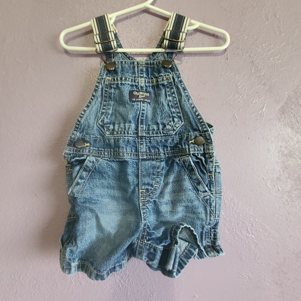 OshKosh Bgosh Shortalls Kids 9M Blue Denim Carpenter Vestbak Adjustable Straps